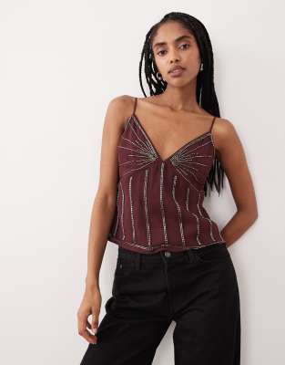 Abercrombie & Fitch - Camisole in Rot mit Perlenbesatz