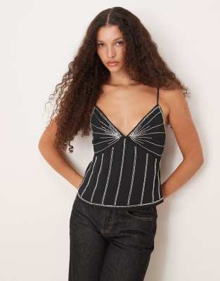 Abercrombie & Fitch - Camisole in Schwarz mit Perlenbesatz