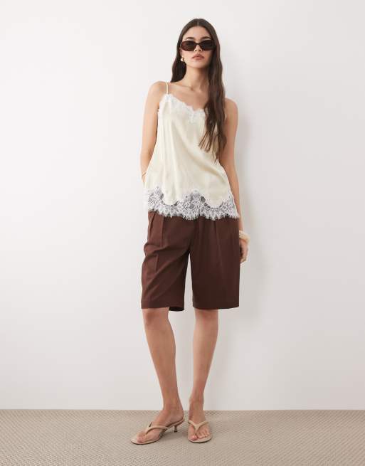 Abercrombie & Fitch – Camisole-Oberteil aus Satin in Cremeweiß mit Spitzendetail, 3 von 4