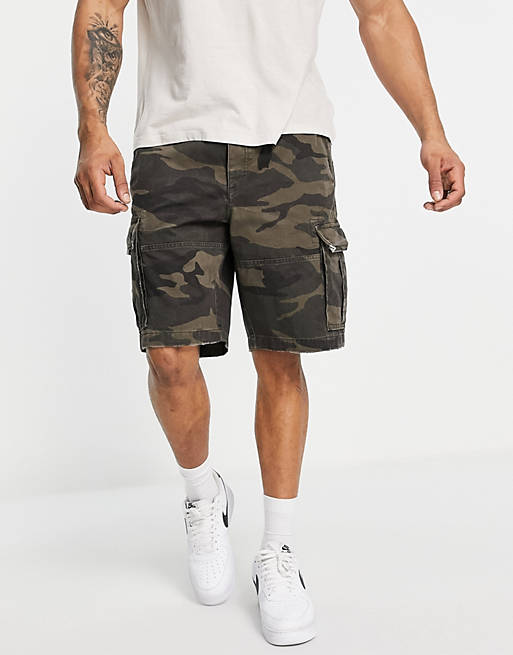Abercrombie & Fitch camo print cargo shorts in green