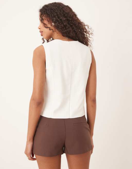 Abercrombie & Fitch - Canotta con allacciatura sul davanti bianca, 4 di 4