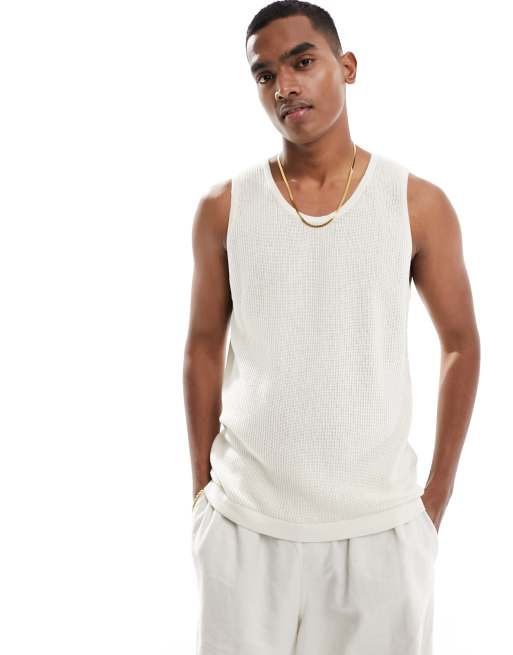 Abercrombie & Fitch - Canotta in maglia all'uncinetto color crema