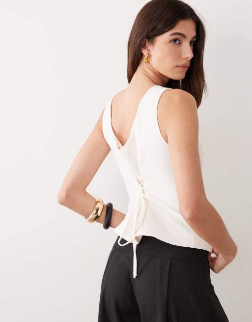 Abercrombie & Fitch - Canotta sartoriale bianca con scollo rotondo, 3 di 4