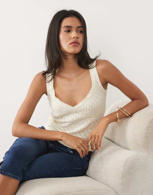 Abercrombie & Fitch - Canotta soffice traforata color crema