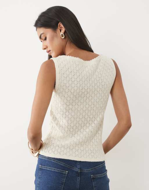 Abercrombie & Fitch - Canotta soffice traforata color crema, 4 di 4