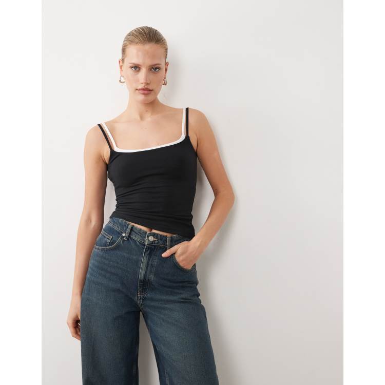 Canottiera Traforata Donna Sister Amy: Top Corto Con Incrocio Sul Retro, Stile Boho, Fasciatura, Rosso/Nero, Taglia Unica (Busto 65,8-83,8 Cm)