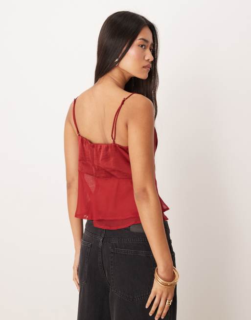 Abercrombie & Fitch - Canottiera bordeaux con pizzo, 2 di 4