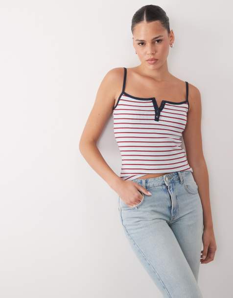 Abercrombie & Fitch - Canottiera serafino a coste blu a righe - view 1