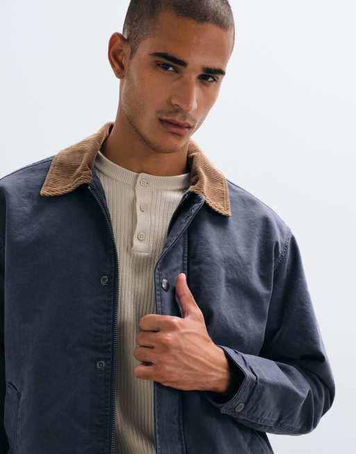 Abercrombie & Fitch canvas arbetsjacka med dragkedja i navy, 2 av 5
