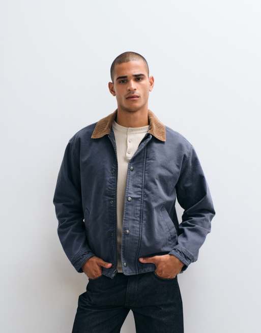 Abercrombie & Fitch canvas arbetsjacka med dragkedja i navy, 3 av 5