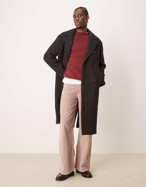 Abercrombie & Fitch - Cappotto doppiopetto misto lana marrone a spina di pesce
