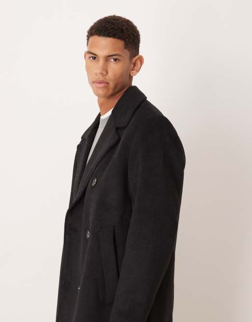 Abercrombie & Fitch - Cappotto lungo in misto lana nero, 4 di 5