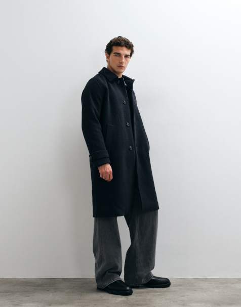 Abercrombie & Fitch cappotto lungo oversize in misto lana antracite - view 1