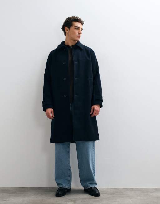 Abercrombie & Fitch cappotto oversize lungo in misto lana blu navy, 3 di 5