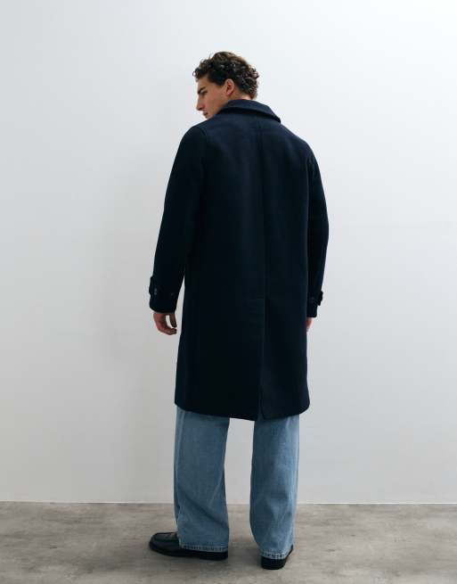Abercrombie & Fitch cappotto oversize lungo in misto lana blu navy, 4 di 5
