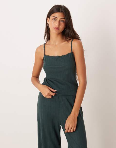 Abercrombie & Fitch - Caraco d'ensemble de pyjama en maille pointelle - Vert - view 1