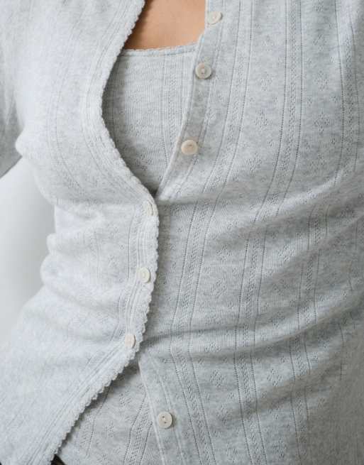 Abercrombie & Fitch caraco et gilet en maille pointelle gris clair, 2 de 5
