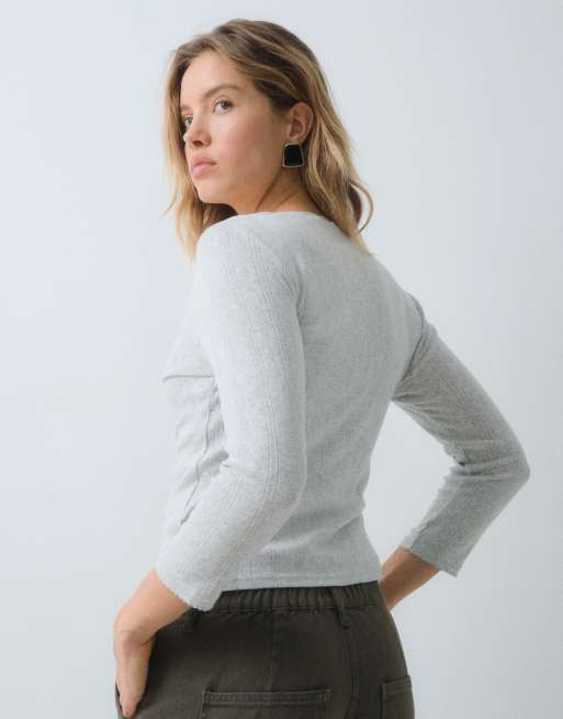 Abercrombie & Fitch caraco et gilet en maille pointelle gris clair, 4 de 5