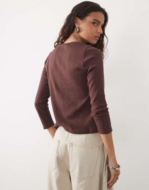 Abercrombie & Fitch caraco et gilet en maille pointelle marron, 2 de 4