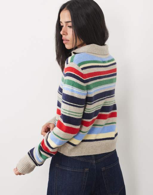Abercrombie & Fitch cardigan court en maille à col rayé multicolore, 4 de 4
