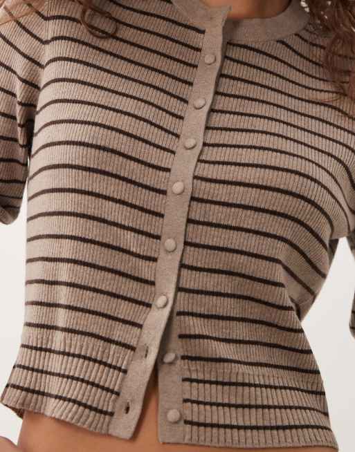 Abercrombie & Fitch cardigan en maille micro à rayures marron, 3 de 4