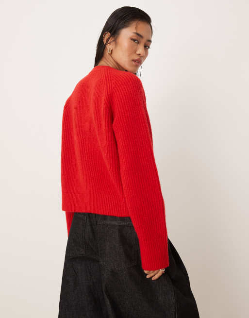 Abercrombie & Fitch - Cardigan girocollo rosso con bottoni, 2 di 4