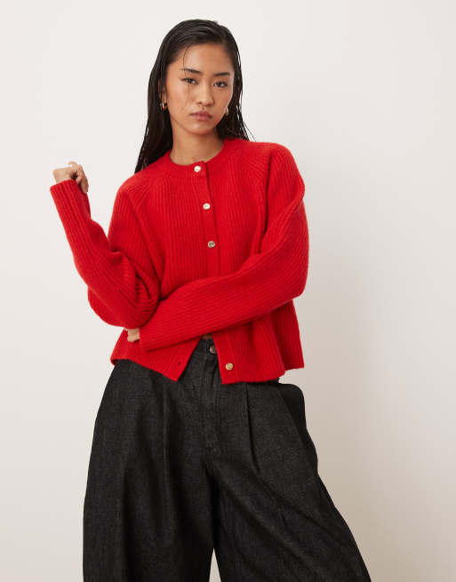 Abercrombie & Fitch - Cardigan girocollo rosso con bottoni, 4 di 4