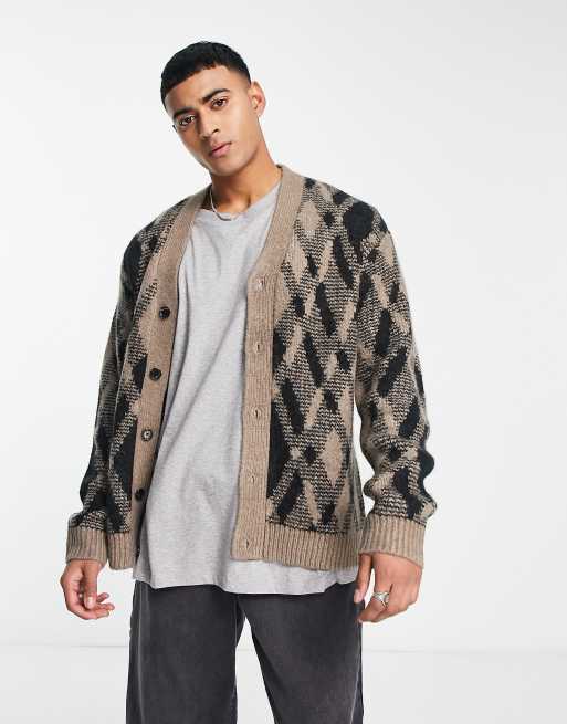 Abercrombie & Fitch - Cardigan in maglia color cammello a losanghe
