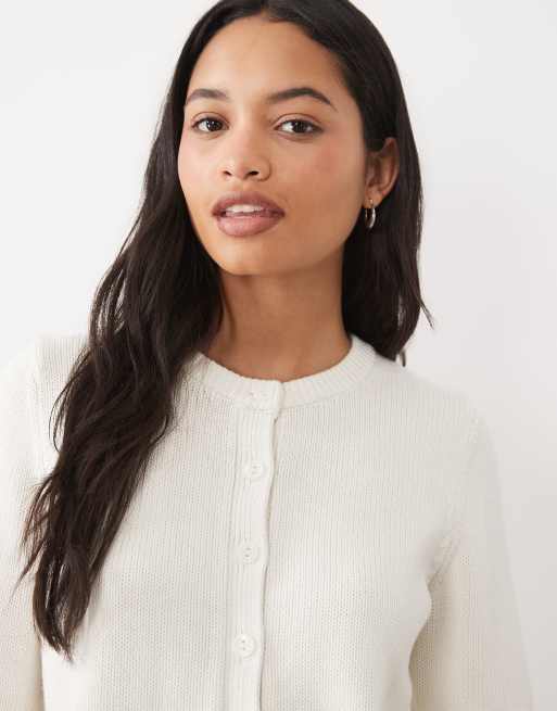 Abercrombie & Fitch cardigan micro en maille crème, 3 de 4