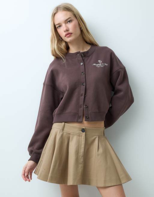 Abercrombie & Fitch cardigan preppy squadrato marrone, 4 di 4