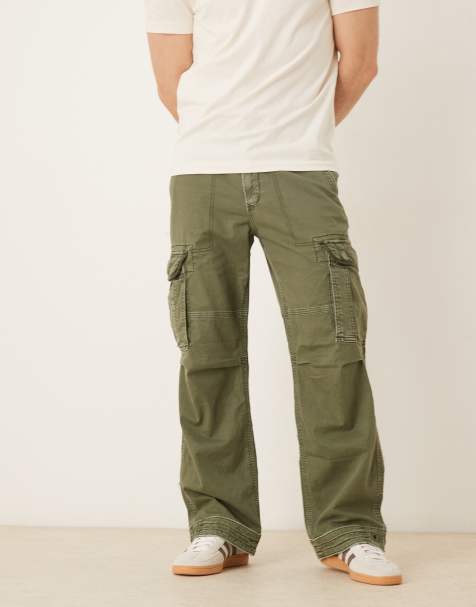 Abercrombie & Fitch - Cargobroek met trekkoord in groen met wassing - view 1