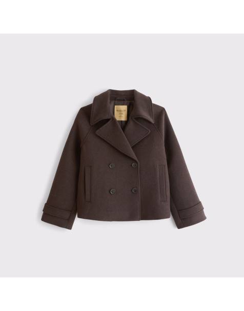 Abercrombie & Fitch Carrie short wool-blend trench coat in dark coffee - view 1