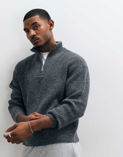 Abercrombie & Fitch casual knitted 1/4 zip jumper in charcoal - view 1