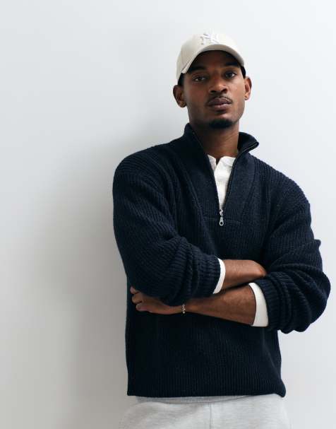 Abercrombie & Fitch casual knitted 1/4 zip jumper in navy - view 1