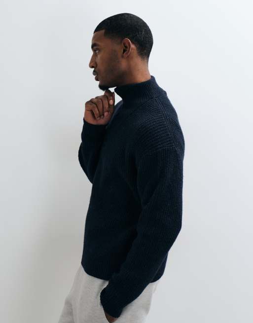 Abercrombie & Fitch casual knitted 1/4 zip jumper in navy, 4 of 5