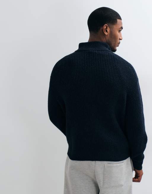Abercrombie & Fitch casual knitted 1/4 zip jumper in navy, 5 of 5