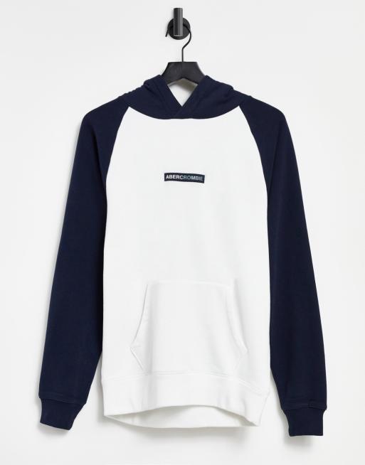 Abercrombie Fitch central logo colorblock hoodie in white navy