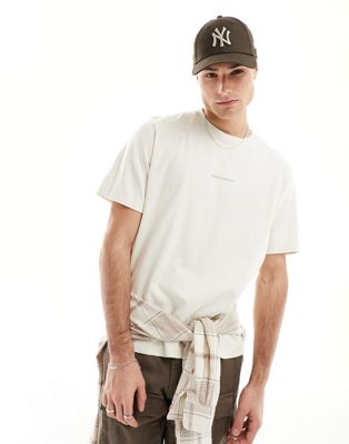 Abercrombie & Fitch centre front mirco logo relaxed t-shirt in cream - ASOS Price Checker