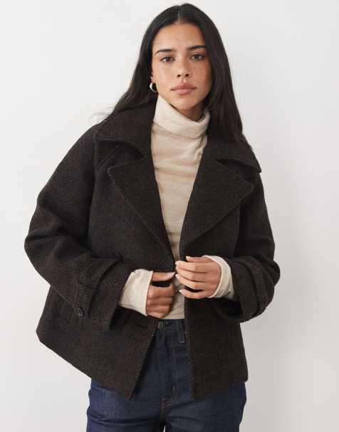 Abercrombie & Fitch - chaqueta de mezcla de lana en espiga marrón - view 1