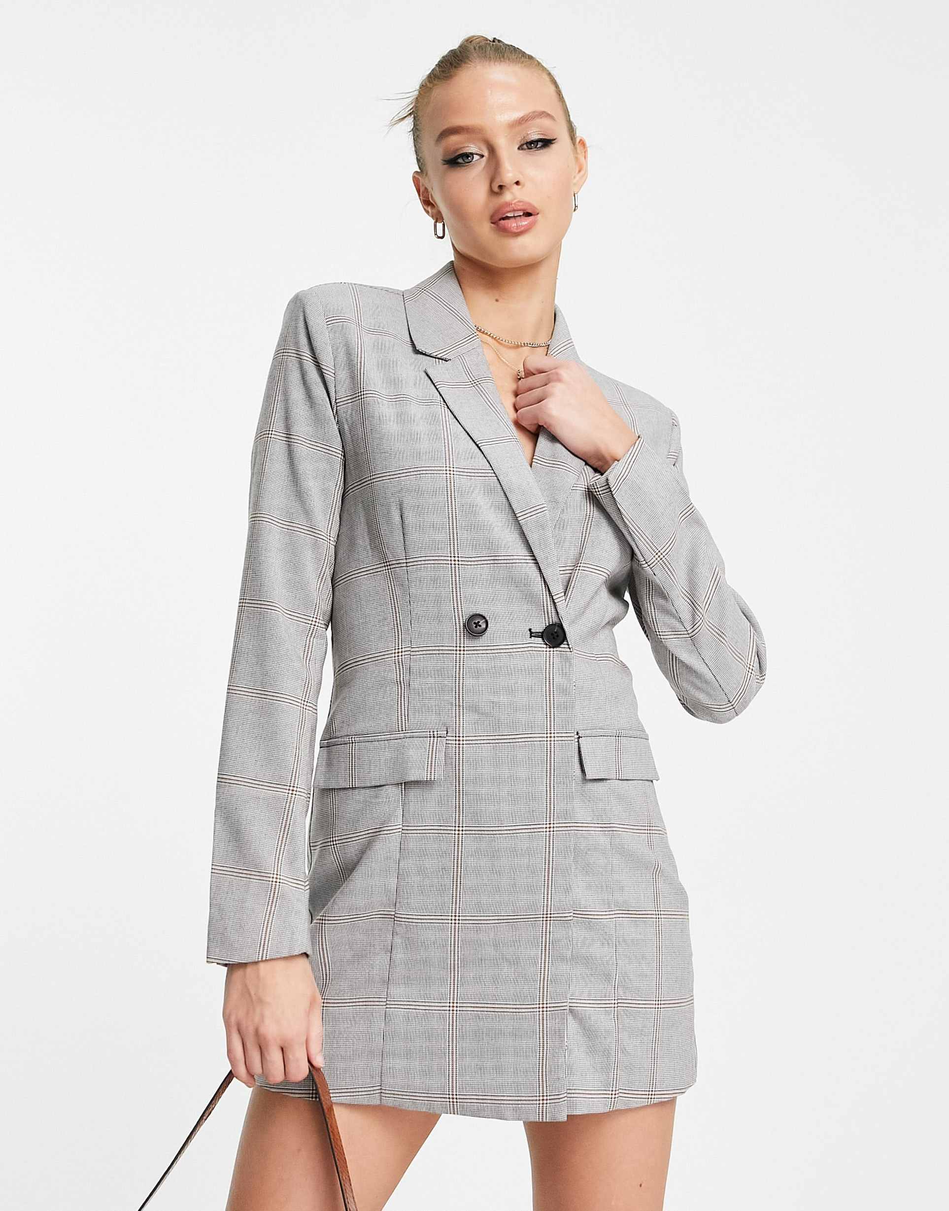 abercrombie & fitch check blazer dress in dark gray