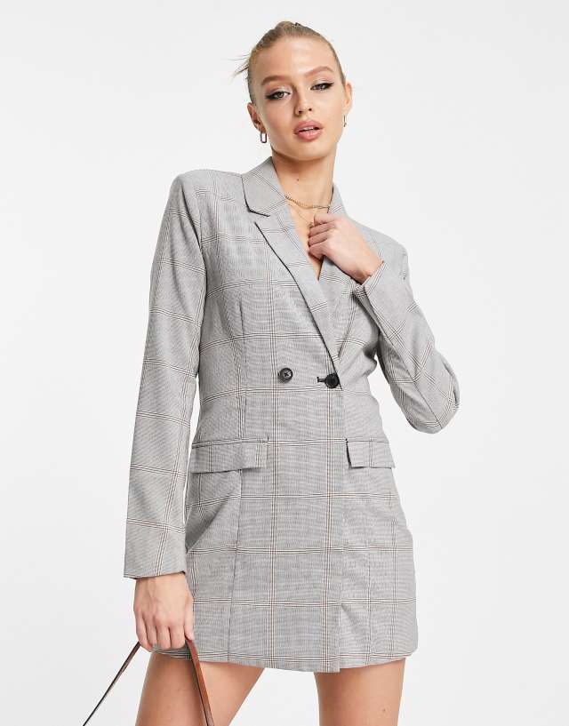 Abercrombie & Fitch check blazer dress in dark gray