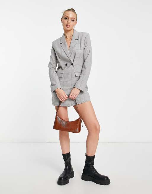 Abercrombie & Fitch check blazer dress in dark gray