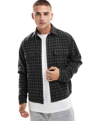 Abercrombie & Fitch check dobby flannel overshirt in black plaid