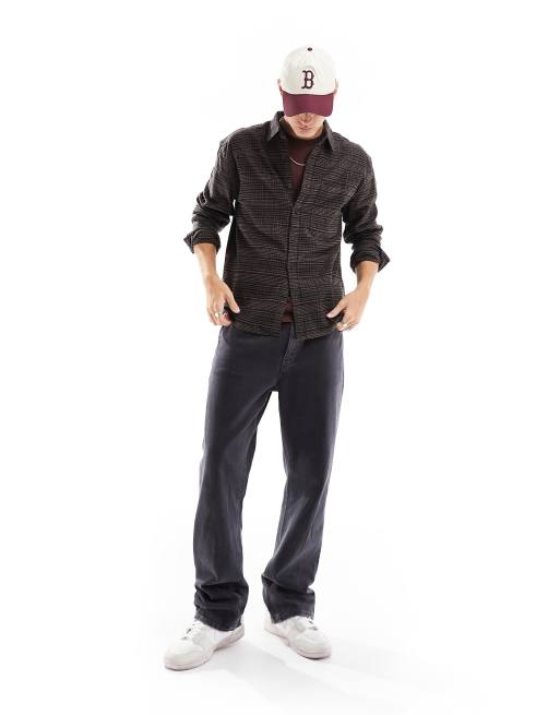Abercrombie & Fitch check flannel relaxed fit shirt in brown/green