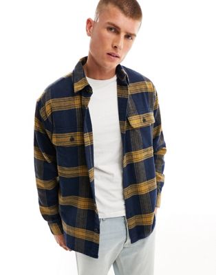 Abercrombie & Fitch check relaxed fit chunky flannel overshirt in navy