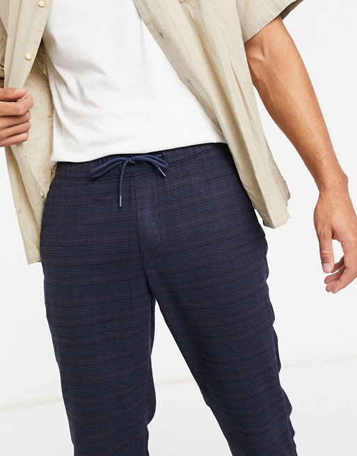 Abercrombie & Fitch check tailored drawstring cuffed joggers in navy