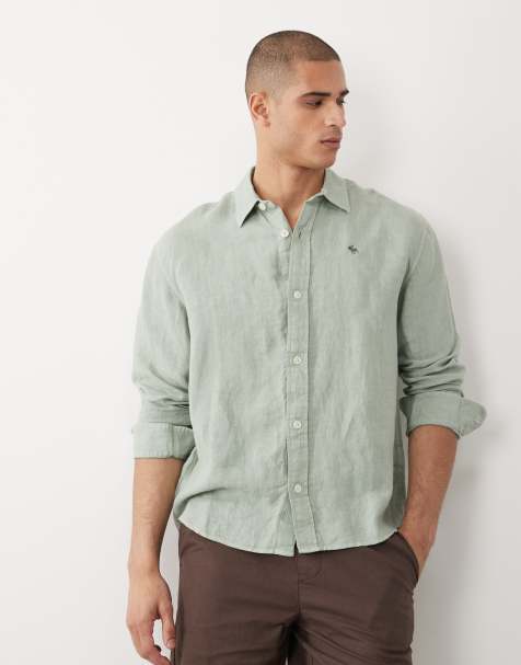 Abercrombie & Fitch - Chemise 100 % lin à manches longues avec logo emblématique - Vert clair - view 1