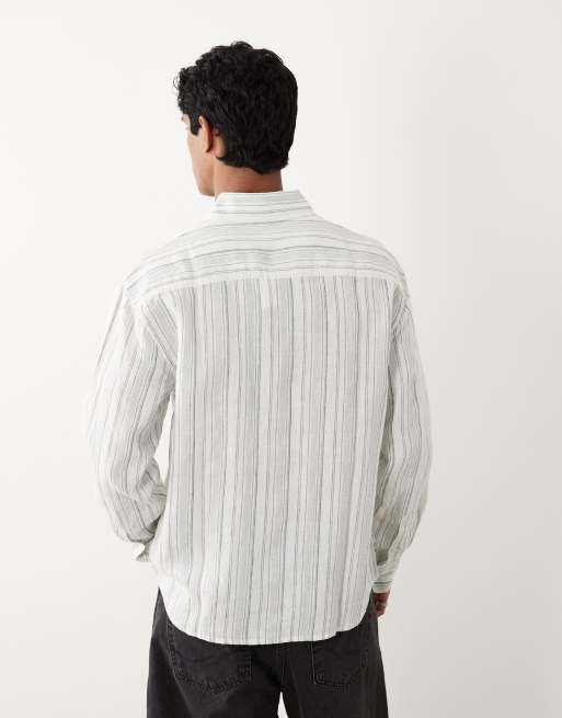 Abercrombie & Fitch - Chemise 100 % lin à rayures - Vert et blanc, 4 de 5