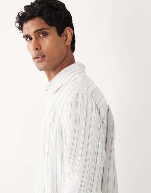 Abercrombie & Fitch - Chemise 100 % lin à rayures - Vert et blanc, 5 de 5