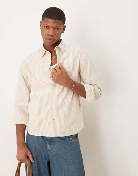 Abercrombie & Fitch - Chemise courte à manches longues en lin à rayures - Beige - view 1